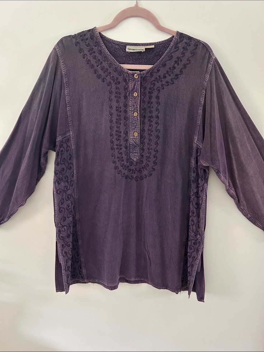VTG Sportique Tunic Made in India Purple Embroidered Floral Y2K Festival Boho S